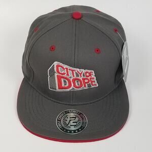 City of Dope Hat Cap Snap Back Gray Red Embroidered Flat Bill Mens Streetwear